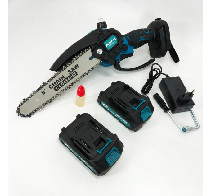 Аккумуляторная цепная мини пила 20 см в кейсе Krafftec (36V 4 Ач) + 2 аккумулятор и индикатором заряда