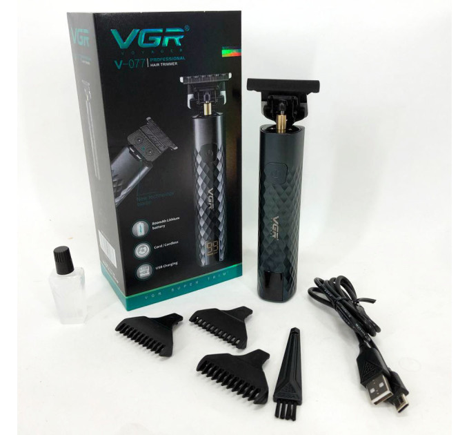 Триммер для стрижки волос, усов, бороды VGR V-077 с USB зарядкой, корпус металл, триммер беспроводной
