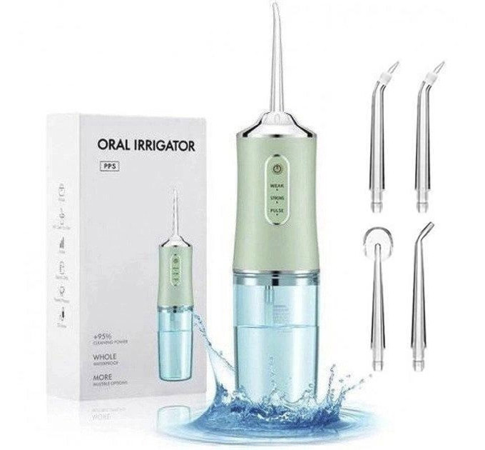 Ирригатор для чистки зубов и полости рта Oral Irrigator с аккумулятором и сменными насадками Green