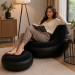 Надувное кресло с пуфом для отдыха AIR SOFA велюровое Black