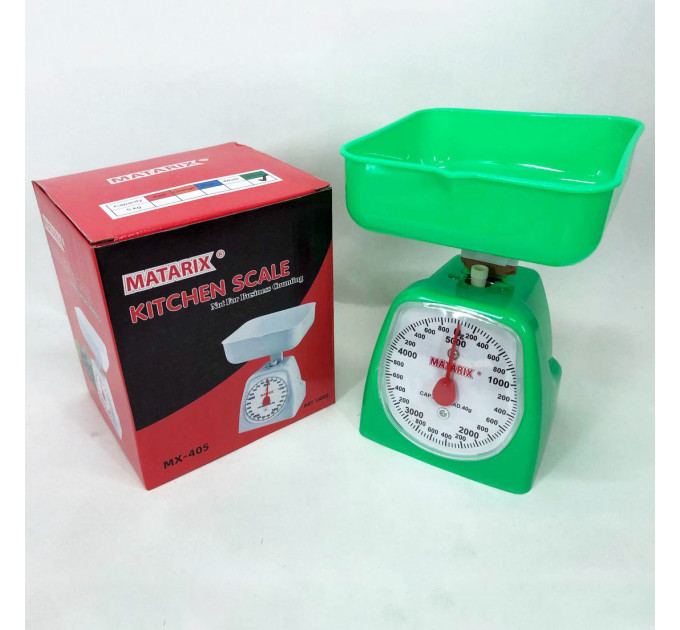 Ваги кухонні механічні MATARIX MX-405 5 кг, ваги для зважування продуктів. Колір: зелений