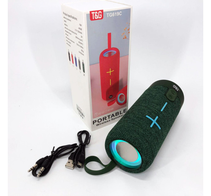 Портативная Bluetooth колонка TG619C FM-радио USB/TF с ремешком, колонка с аккумулятором. Цвет: зеленый