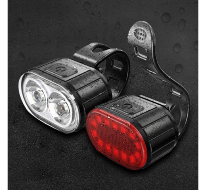 Велофонарь аккумуляторный передний и задний ZH-078-2LED фонарь + STOP-14SMD, Стоп-сигнал на заднюю раму