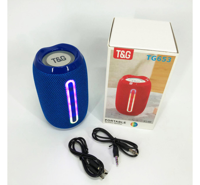 Портативная Bluetooth-колонка TG653 USB с ремешком, Беспроводная колонка портативная мощная. Цвет: синий