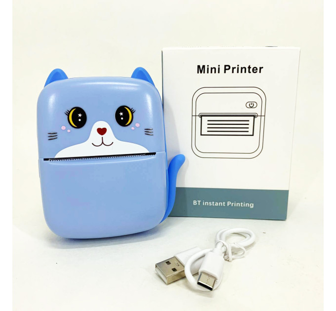 Портативный детский термопринтер с Bluetooth A8 Cat мини принтер для телефона Blue