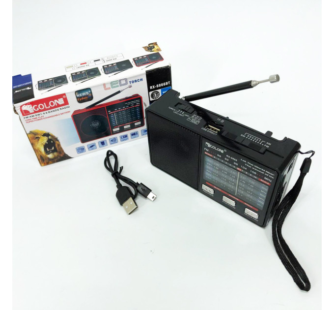 Радио GOLON RX-8866 цифровой портативный радиоприемник с фонариком функцией PowerBank. Цвет: черный