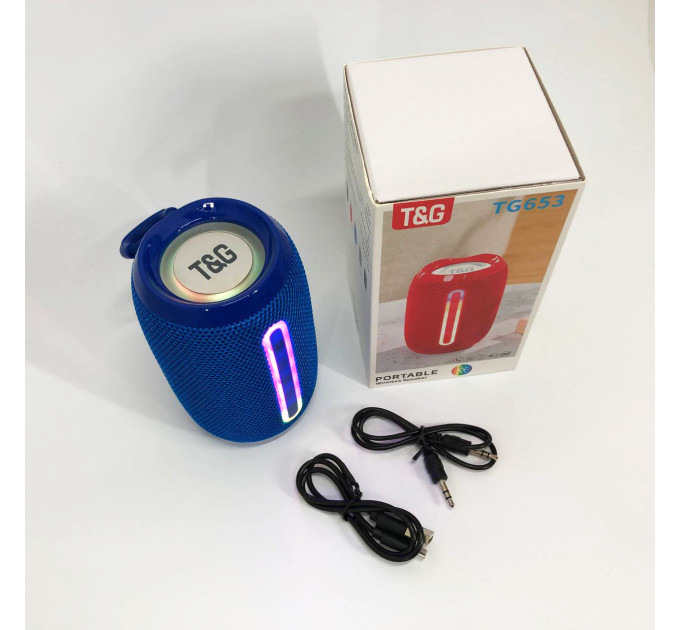 Портативная Bluetooth-колонка TG653 USB с ремешком, Беспроводная колонка портативная мощная. Цвет: синий