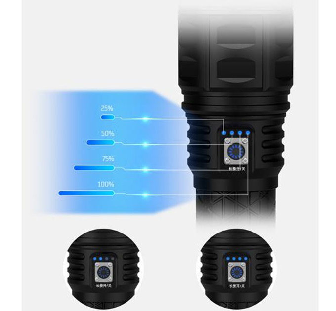 Ручной фонарь Police AK138 WHITE LASER LED PM60-TG с зарядкой USB, работающий от 4х18650 аккумуляторов
