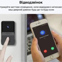 Бездротовий дверний WIFI відеодзвінок домофон з камерою кут огляду 90°, нічне бачення, мобільний додаток
