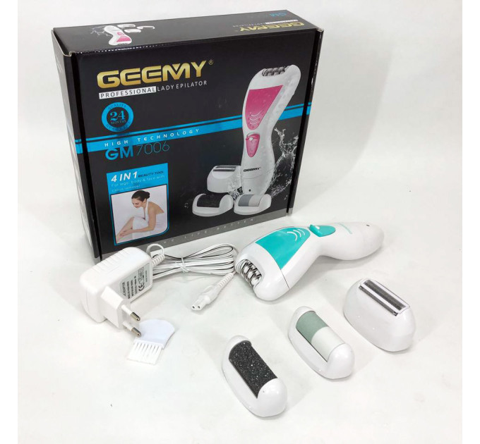 Эпилятор Gemei GM-7006 4в1 - Профеcсиональный беспроводной эпилятор бритва с насадками триммер + пемза