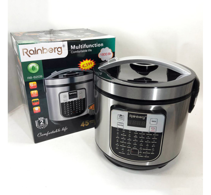 Мультиварка пароварка Rainberg RB-6209 45 программ 6л 1000W, Сенсорная мультиварка рисоварка