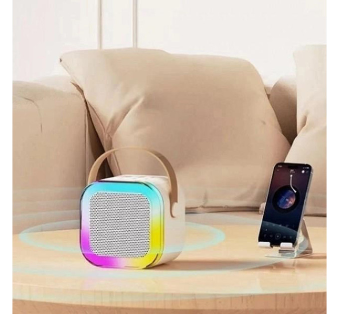 Портативная колонка с караоке микрофоном и RGB подсветкой K12 10W Bluetooth. Цвет: белый
