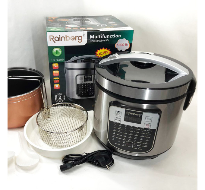 Мультиварка пароварка Rainberg RB-6209 45 программ 6л 1000W, Сенсорная мультиварка рисоварка
