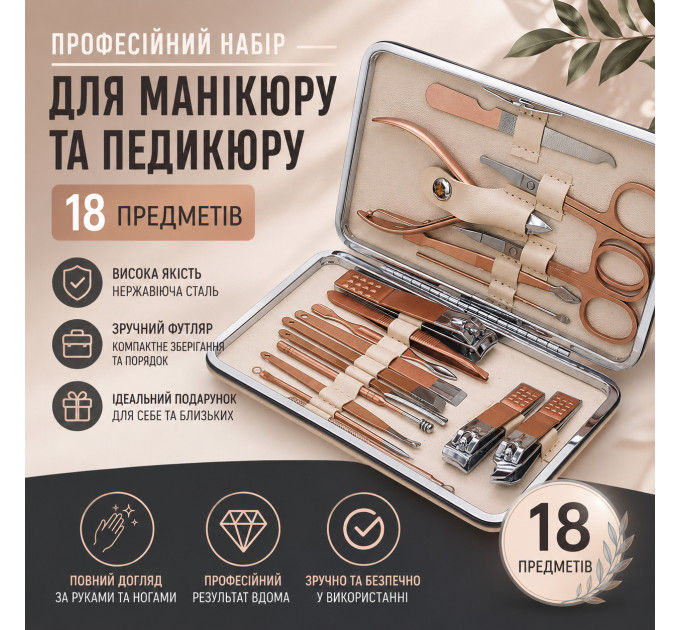 Профессиональный набор для маникюра и педикюра 18 предметов