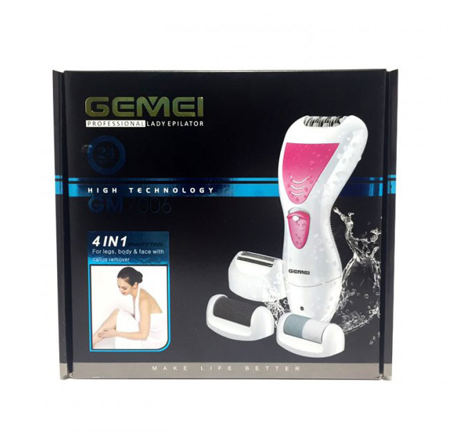 Епілятор Gemei GM-7006 4в1 - Професійний бездротовий епілятор бритва з насадками триммер + пемза