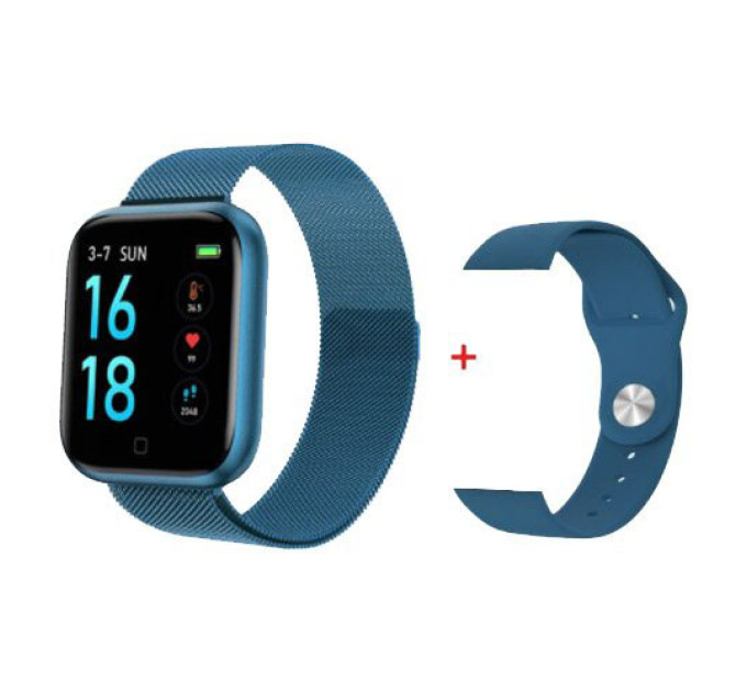 Smart Watch T80S, два браслета, температура тела, давление, оксиметр. Цвет: синий