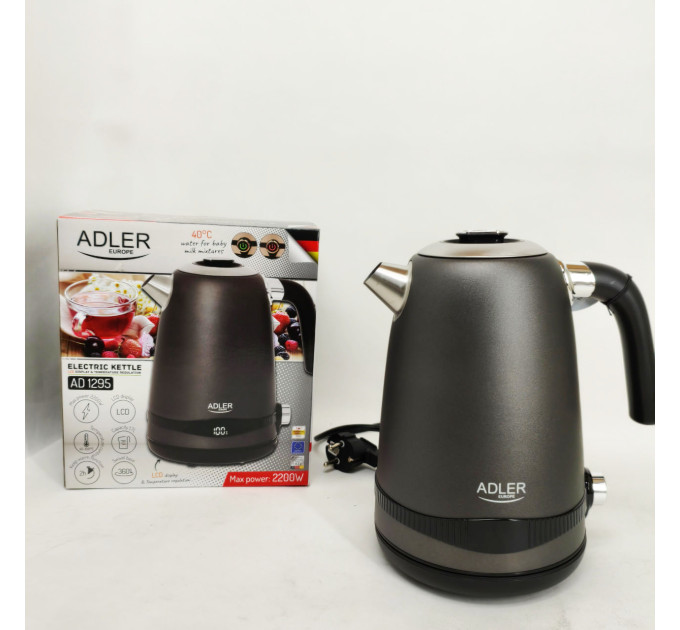 Чайник металевий Adler AD 1295 1.7л 1850Вт електричний з терморегулятором 40-100 ° С Gray