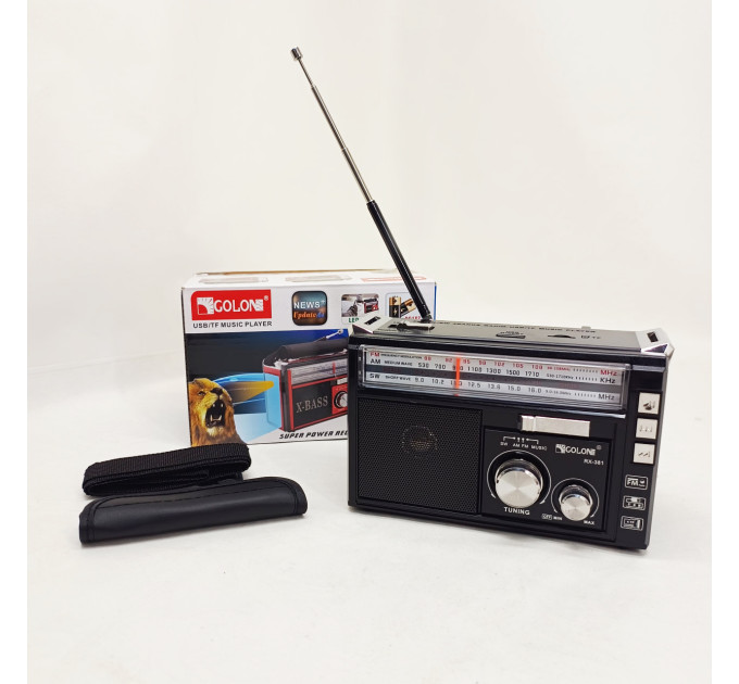 Радиоприёмник портативное радио Golon RX-381 аккумуляторный ретро колонка usb sd mp3 fm. Цвет: черный