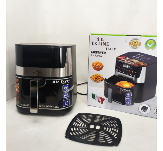 Аерофритюрниця T.K.Line TK00276 9л 5000Вт з сенсорним керуванням LED-дисплеєм і 8 програмами