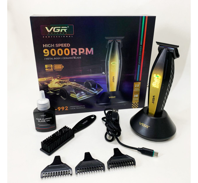 Машинка для стрижки волосся з потужним мотором XPRO VGR V-992 GOLD з насадками 1-2-3 мм