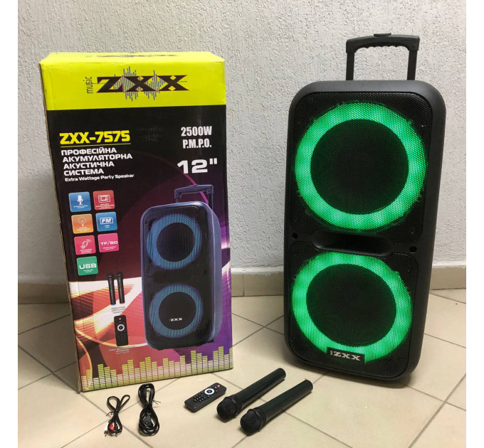 Акустическая переносная колонка ZXX-7575 300 Вт аккумуляторная с микрофонами 80х39х33 см