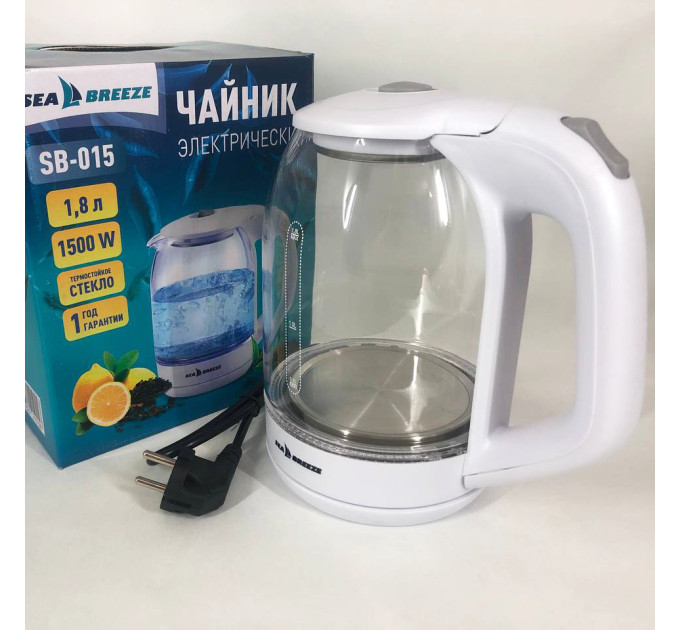 Електрочайник SeaBreeze SB-015 1.8 л, чайники з підсвічуванням, електронний чайник, тихий електричний чайник