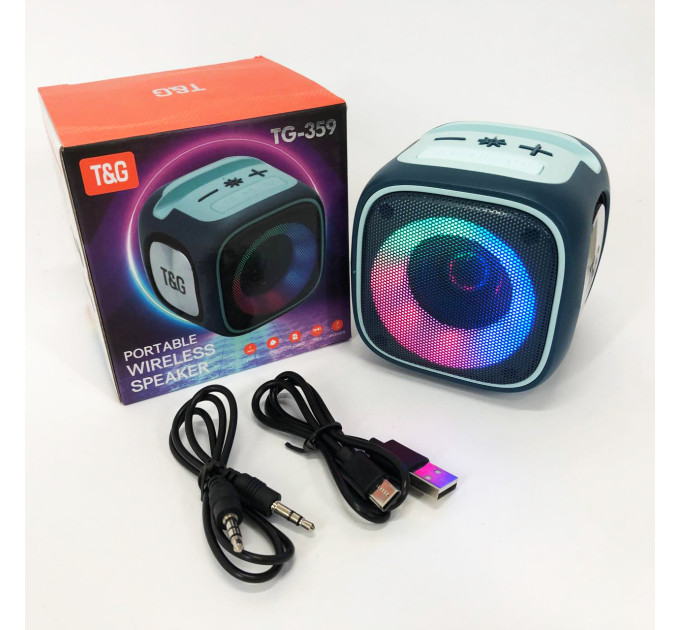 Портативна Bluetooth колонка TG359 7W з підсвічуванням RGB, акумуляторна колонка для музики. Колір: синій