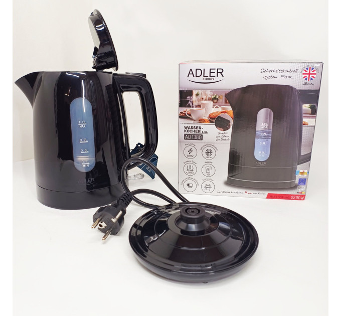 Електрочайник Adler AD 1380b 1л 2200Вт Black