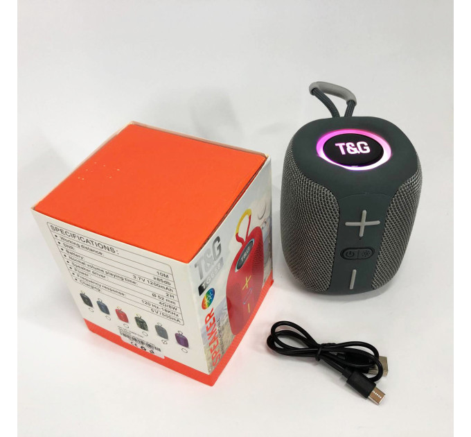 Портативная Bluetooth колонка TG658 8W с RGB подсветкой, Музыкальные колонки для улицы. Цвет: серый