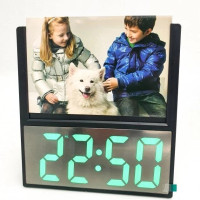 Электронные проводные настольные цифровые часы DS-6608 с фоторамкой, зелёная подсветка Black