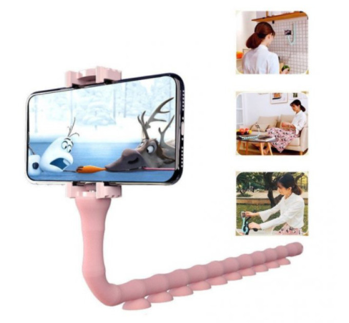Гибкий держатель для телефона с присосками универсальный Cute Worm Lazy Holder. Цвет: розовый