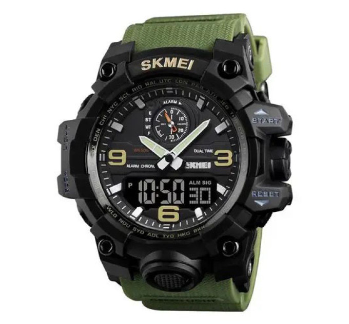 Часы наручные мужские SKMEI 1586AG ARMY GREEN, мужские армейские водостойкие тактические. Цвет: зеленый