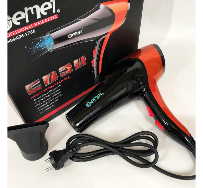 Фен GEMEI GM-1766 2600Вт, фен для голови, жіночий фен для волосся, фен сушка Orange