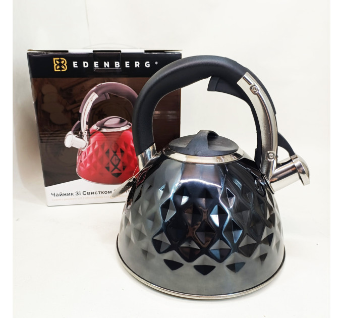 Чайник из нержавеющей стали Edenberg EB-8833 со свистком с индукционным дном 3л Black