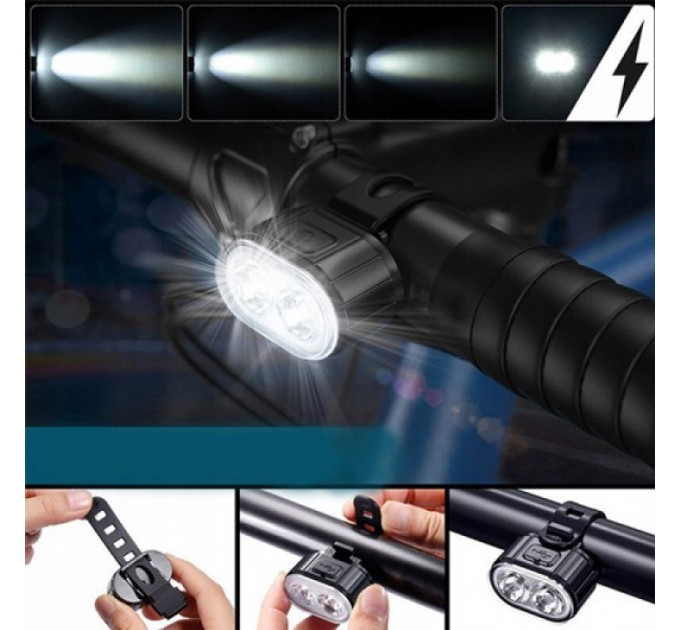 Велофонарь аккумуляторный передний и задний ZH-078-2LED фонарь + STOP-14SMD, Стоп-сигнал на заднюю раму