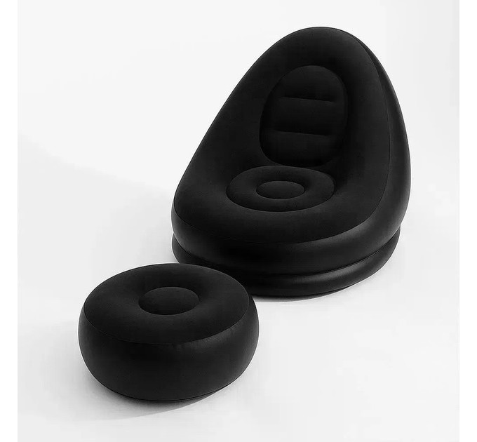 Надувное кресло с пуфом для отдыха AIR SOFA велюровое Black