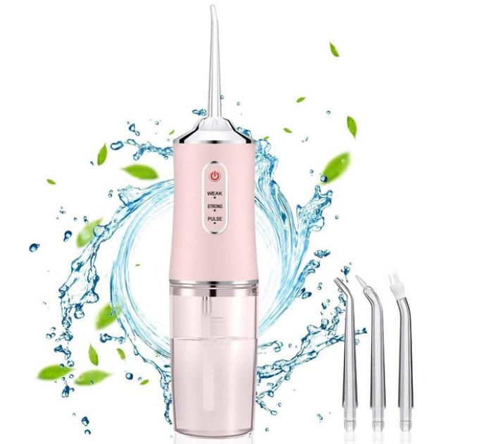 Іригатор для чищення зубів та порожнини рота Oral Irrigator з акумулятором та змінними насадками Pink