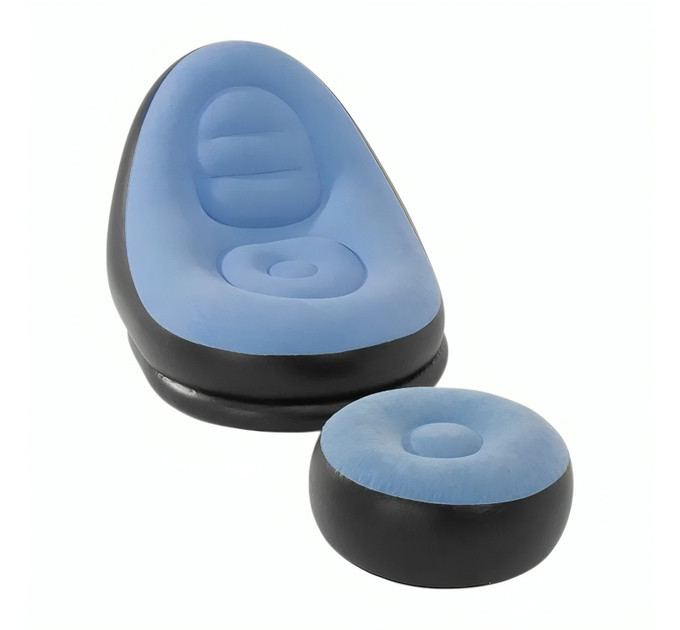 Надувное кресло с пуфом для отдыха AIR SOFA велюровое Blue