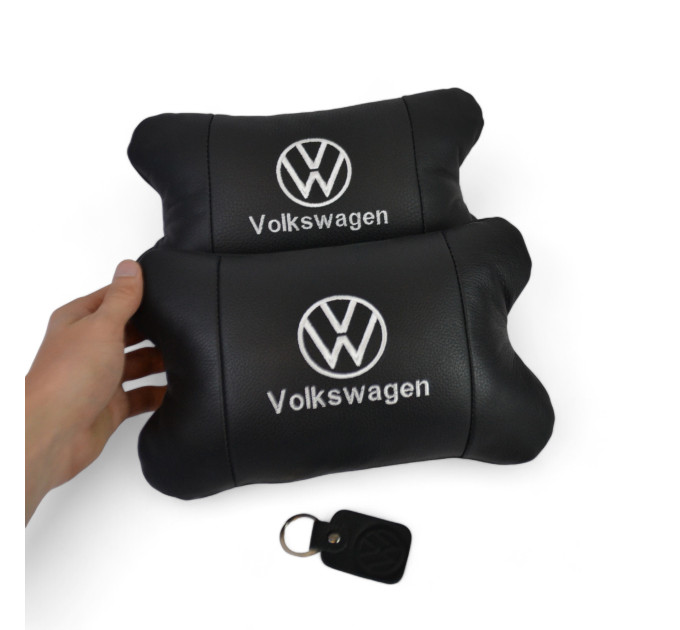 Набор подушек 2шт в авто Volkswagen из натуральной кожи, на подголовник в машину, Автомобильная подушка