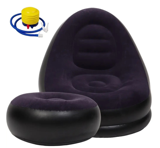 Надувное кресло с пуфом для отдыха AIR SOFA велюровое Purple