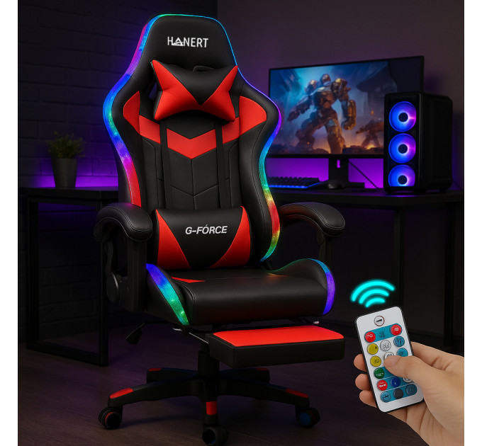 Крісло геймерське з підсвічуванням Hanert G-Force RED + RGB