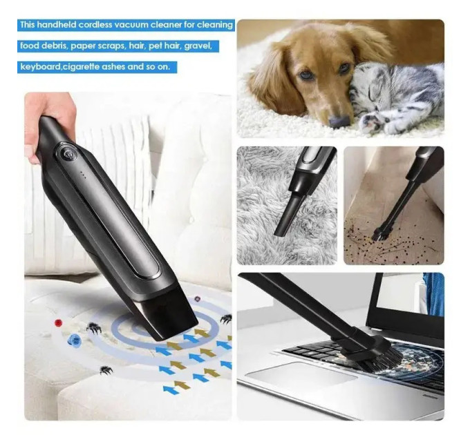 Пылесос для авто Car vacuum cleaner с аккумулятором, автомобильный пылесос беспроводной. Цвет: черный