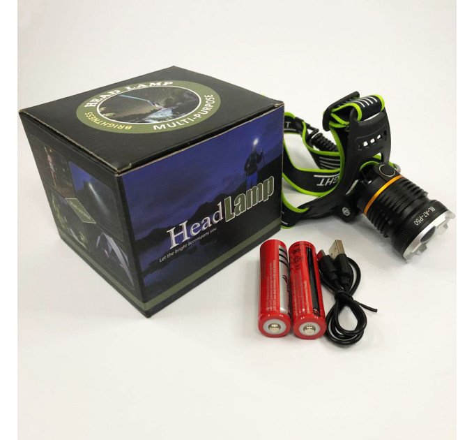 Налобний ліхтар Bailong BL-A7-P50, zoom, microUSB, 2х18650, 3 режими, надпотужний ліхтар налобний