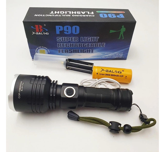 Фонарь полицейский X-Balog BL-531-P90 1х26650 8800mah USB/microUSB/ 3хААА R3 функция Power Bank