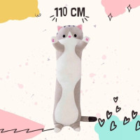 Гигантская мягкая плюшевая игрушка Длинный Кот Батон котейка-подушка 110 см. Цвет: серый