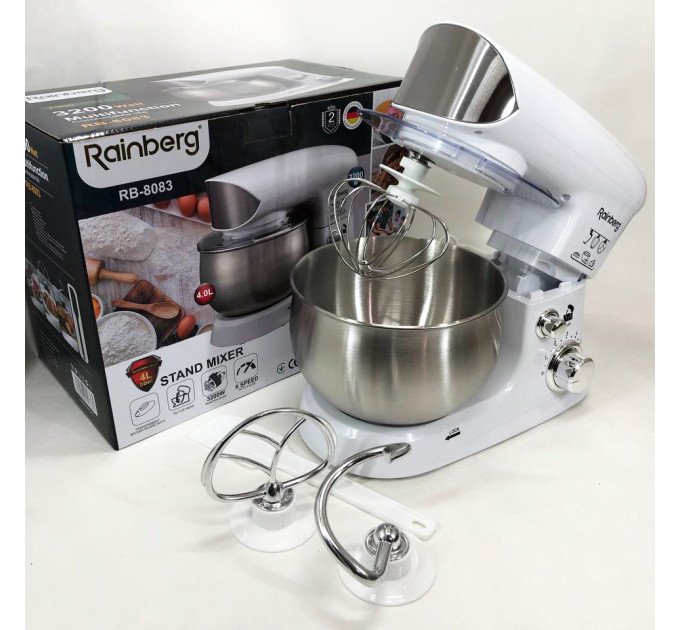 Електричний планетарний міксер тістоміс Rainberg RB-8083 3200Вт з насадками White