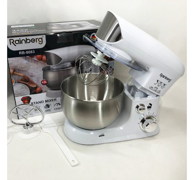 Електричний планетарний міксер тістоміс Rainberg RB-8083 3200Вт з насадками White