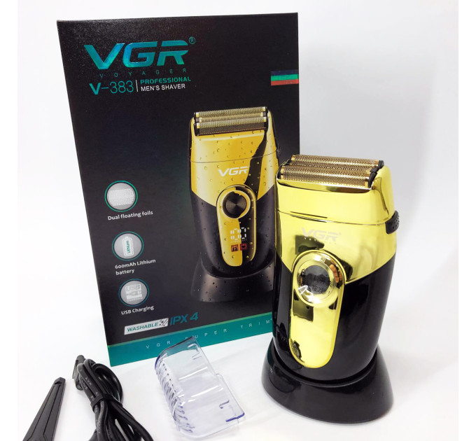 Профессиональная электробритва VGR V-383 Finale Shaver с подставкой, машинка мужская для бритья