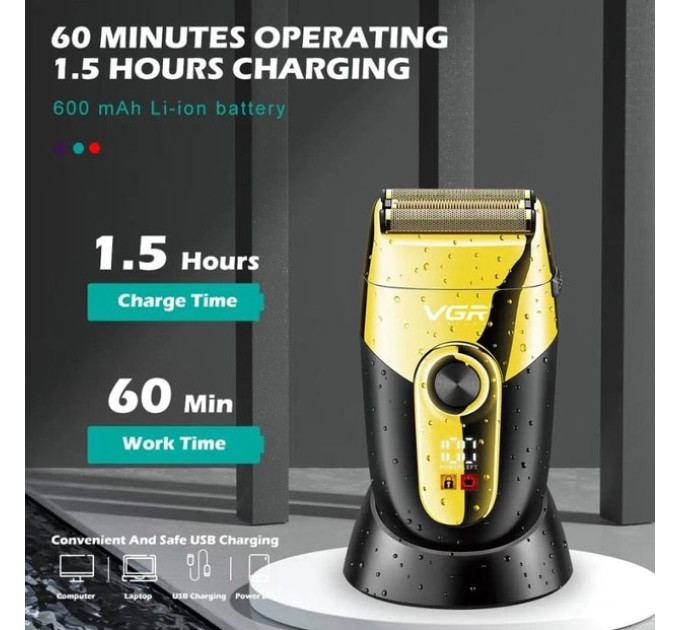 Профессиональная электробритва VGR V-383 Finale Shaver с подставкой, машинка мужская для бритья