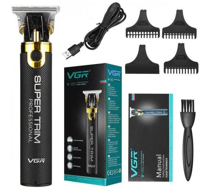 Машинка для стрижки VGR V-082 акумуляторна бездротова професійна + 3 насадки триммер для волосся
